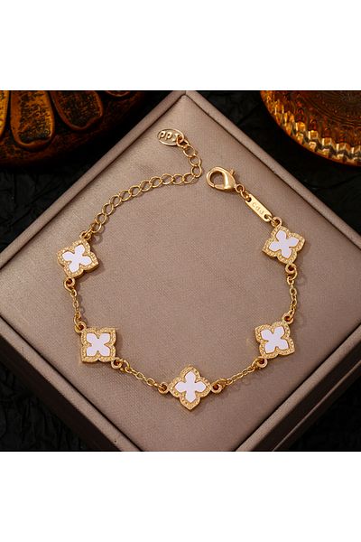 Choice White Luxury Vintage Rhinestone Four Leaf Clover Bracelet for Women Girls Fashion Five Leaf Flower W