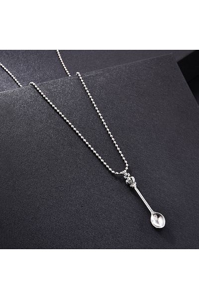 Choice wn902 Fashion Women Men Crown Mini Tea Spoon Shape Pendant Long Chain Necklace Sweater Metal Chain N