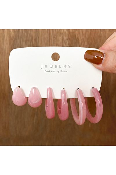 Choice S055-4-Pink 6PC Trendy Acrylic Geometric Hoop Earring Sets for Women Vintage Bohemia Colorful Acryli