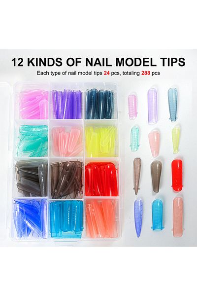Choice MJ332-1 288PCS Highly Elastic Nail Mold 12 Color Type Nail Art Mask Color Transparent Crystal Extens