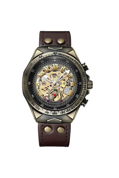 Choice Coffee BINBOND A275 Men's Original Automatic Mechanical Watch Waterproof Retro Tourbillon Crystal Gl