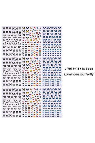 Choice L-Y014-16 9 قطع 9 قطع ملصقات أظافر فنية على شكل فراشة متوهجة في الظلام...