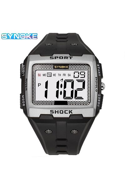 Choice silvery SYNOKE New For Men Sports Electronic Watch Waterproof Night Glow Large Screen Square Outdoor