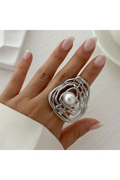 Choice Silver Color Ingemark Creative Hollow Wrapped Inlaid Imitation Pearls Rings Women Fashion Statement
