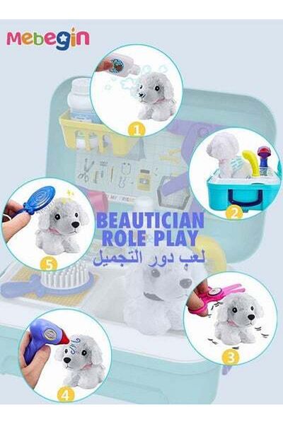 MEBEGIN 16PCS Pet Care Playset with Backpack, Vet Doctor Kit, Dog Grooming Toys, Play Doctor Game