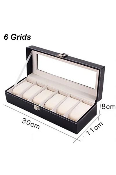 Choice Beige 6 Positions Classic Style Leather Watch Display Case Organizer - Jewelry Storage Box with Glas