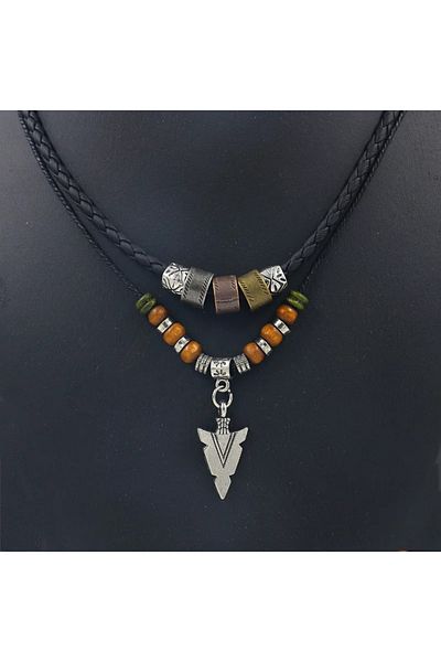 Choice SL-01 Stacked Artificial Leather Rope Beaded Necklace Men Vintage Layered Tribal Arrow Pendant Neckl