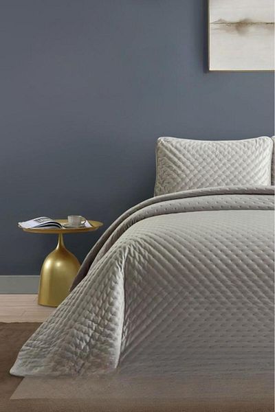 Çeyiz Diyarı Bianca Single Luxury Velvet Bedspread Gray