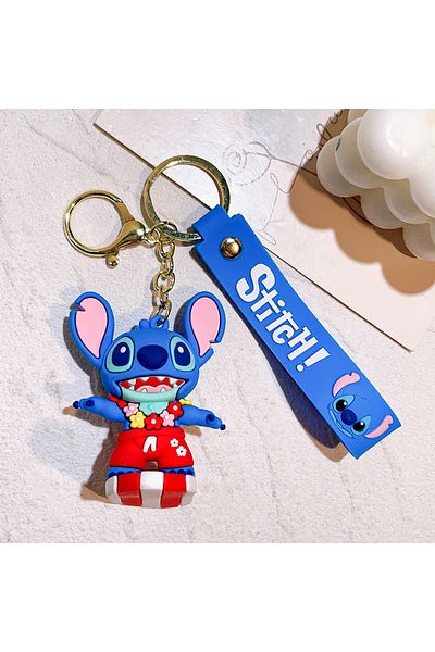 Choice 3 Cartoon Disney Lilo & Stitch Silicone Pendant Keychain for Women Men Fans Lovely Pink Blue Purple.