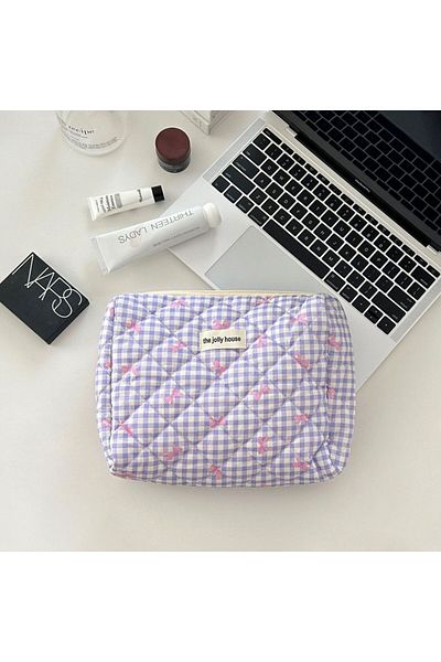 Choice purple Cute Bow Cotton Makeup Bag Women Zipper Cosmetic Organizer Female Cloth Box Shape Portable To