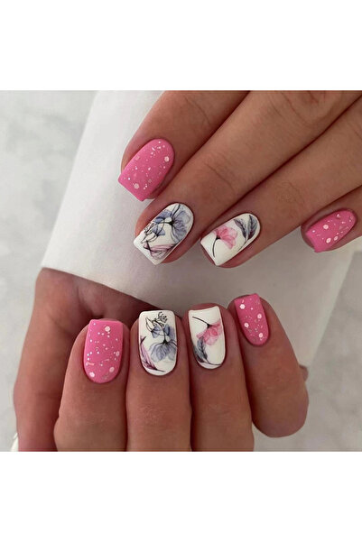 Choice QHW1387 24 قطعة أظافر قصيرة فرنسية بسيطة لامعة على شكل زهرة مع جل جيلي...