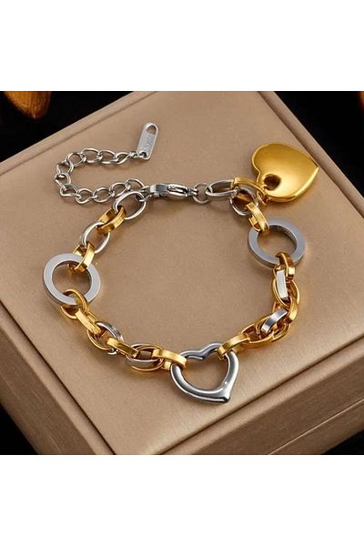 Choice SL7609 Doubel Layers Heart CHarm Bracelet Hollow Heart Round Double Color Bracelet Stylish Personali