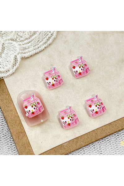 Miniso 10 100Pcs New Strawberry Hello Kitty Nail Charms - Icy Translucent Glitter Mini Dress KT Cat 3D Nail