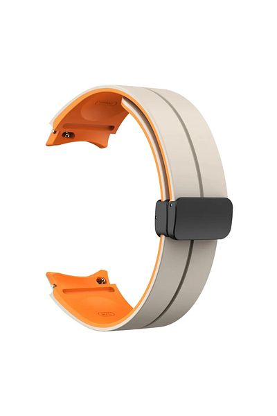 Choice Starlight Orange Magnetic Buckle Two-Tone Silicone Strap for Samsung Galaxy Watch 6 5 Pro 4 Classic