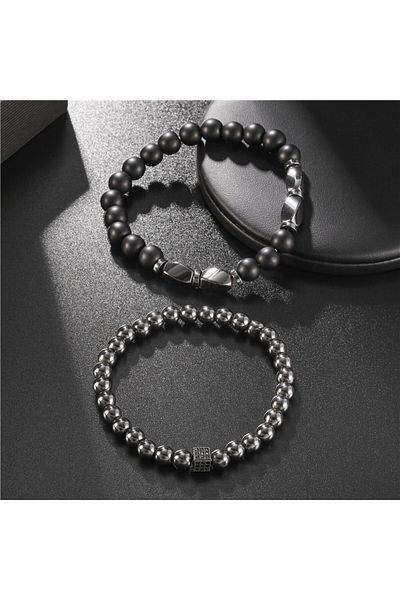 Choice irregularhematite Unique Men Bracelet Set Black Onyx Stone Beaded Braclet Hematite Healing Braslet L