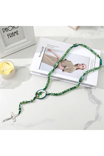 Choice Green Rosary Saint Jude Green Crystal Beads Catholic Necklace Crucifix Cross Pendant Wooden Pendant