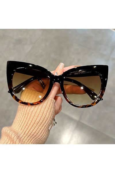Choice Black Leopard Retro Gradient Lens Cat Eye Sun Shades - Large Sunglasses For Women - Leopard Fashion