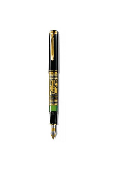 Pelikan Toledo M900 F Fountain Pen, Material Resin, Nib F, Gold 18k, Hand Engraved, Gold Plated Accessories