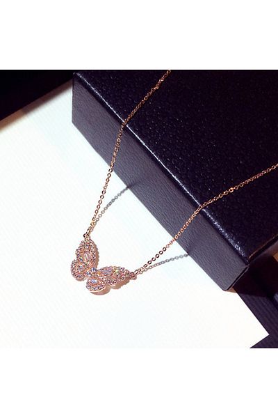 Choice 42cm 5cm XL557 Huitan Delicate Butterfly Pendant Necklace with Shiny CZ Romantic Wedding Party Women