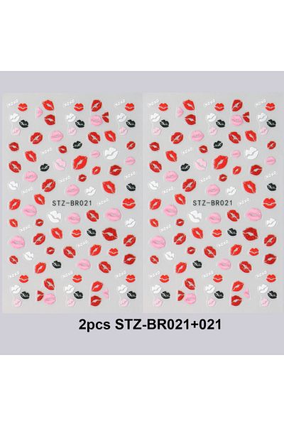 Choice STZ-BR021-021 2pcs 3D Kiss Print Nail Art Stickers Cute Lips Design Nail Decals Heart French Line Ma