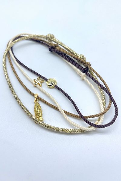 Concept HuBuTU 4 Pieces Fish Starfish Oyster Figured Gold Milk Brown Cream Summer Twisted Rope Anklet Set