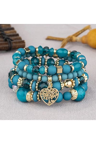Choice 10 4Pcs Tree of Life Heart Bracelet Set For Women Acrylic Glass Beads Chain Elastic Bangle Female Fa