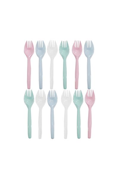 OEM Set of 12 colorful party forks, reusable, plastic, 14.8 cm, 2260-22