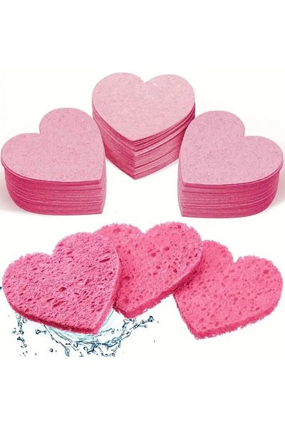 Choice SHE100-20pink 20 Pieces Facial Sponges Heart Shape Compressed Facial Sponges Natural Facial Cleansin
