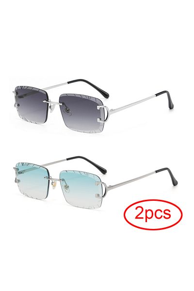 Choice 2PCS C6 2pcs New Metal Frame Borderless Cut Lens Sunglasses, Fashionable Retro Uv400 All Season Men'