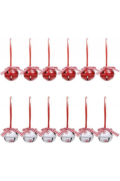 LEMESO Set of 12 Christmas tree bells LEMESO, metal, white/red, 3.7 x 10.5 cm