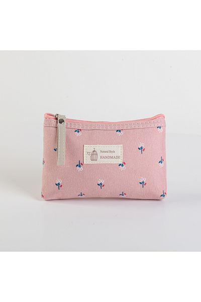 Choice S Pink Canvas Printed Makeup Bag For Women Waterproof Portable Instagram Style Student Pencil Case,