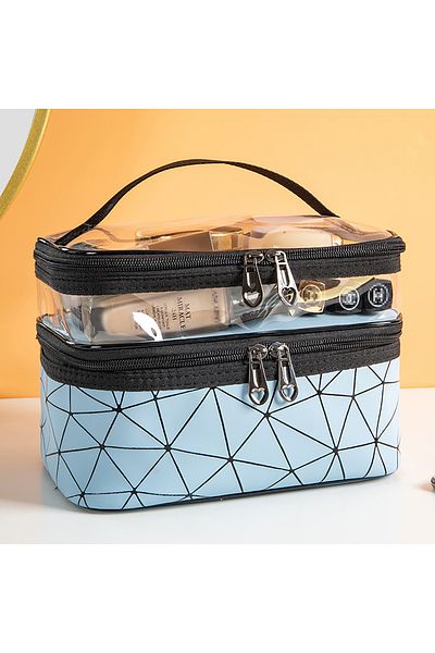 Choice Blue Doublelayer Makeup Bag,Waterproof PVC Travel Pouch Portable Washbag