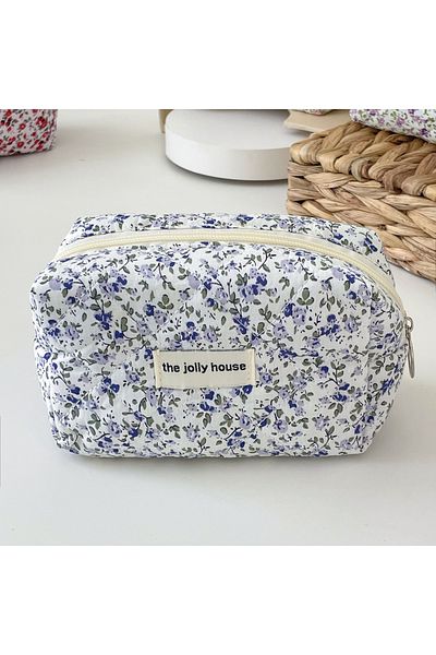 Choice 15X8X10cm Blue Fashion Flower Quilted Makeup Storage Bag Portable Travel Organizer Cosmetic Toiletry