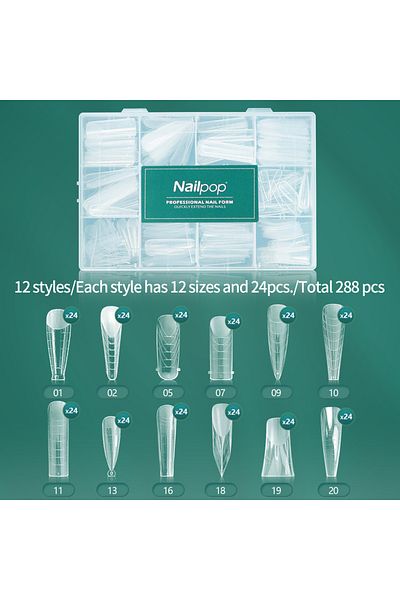 Choice JMT02-Clear 288 Nailpop 288pcs/12 Size Colourful Clear Nail Dual Formset Extension Gel Moulds Acryli