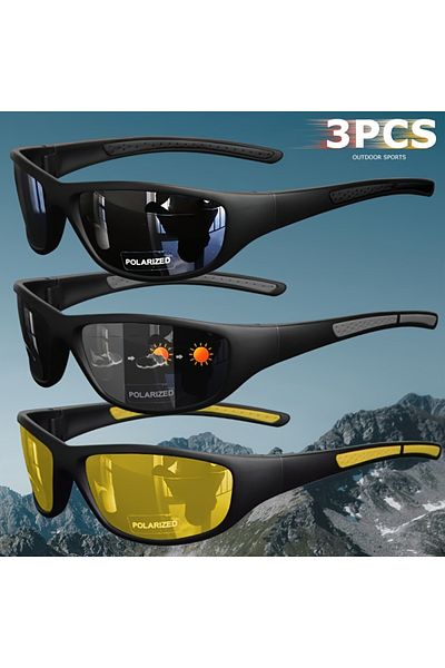 Choice 3PCS-1 1/3PCS Polarized Sports Sunglasses Set High-Quality Photochromic Wraparound Lenses for Cyclin