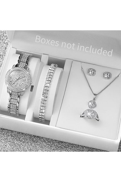 Choice Silver Without Box 6PCS/Set Luxury Full Diamond Women Watches Fashion Ladies Quartz Wristwatch Jewel