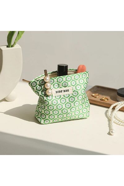 Choice Green pane Women's Makeup Bag Small Vintage Purple Flower Large Capacity Cosmetic Lipstick Storage B