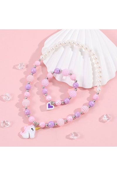 Choice Set-1 Cute Unicorn Pendant Necklace for Girls Heart Beads Necklace for Children Fashion Jewelry Acce