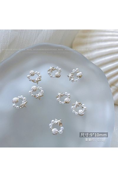 Choice 5pcs 5pcs Japanese Luxury Pearl Shell Nail Accessories 3D Colored Scallop Flower Wreath Pearl Nail C