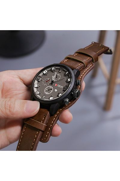 Choice Coffee Retro Men's Watches High-end Luxury Man Watch PU Leather Strap Date Business Quartz Watch Big