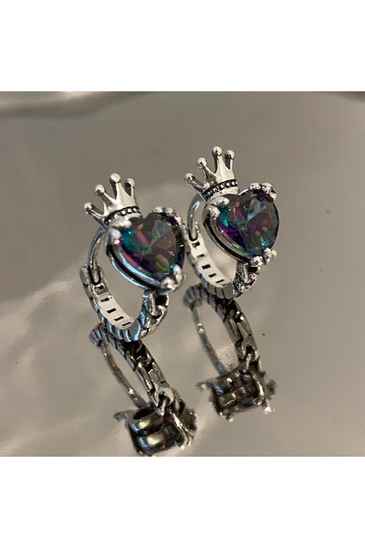 Choice E3073 Huitan Crown Design Small Hoop Earrings with Heart Multicoloed Cubic Zirconia Exquisite Earrin