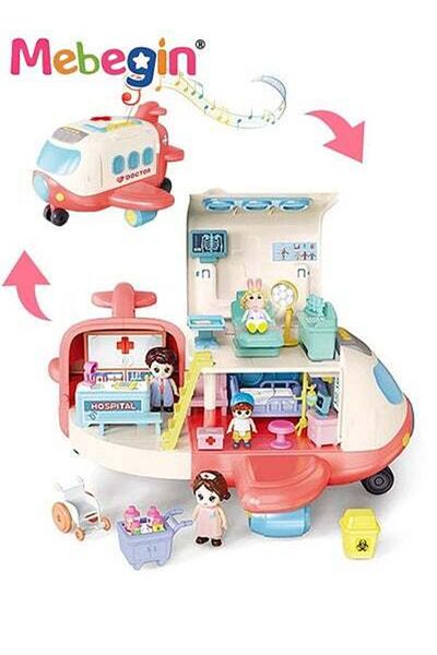 MEBEGIN Mini Medical Aircraft, Airplane Deforming Hospital Playset with Music and Light