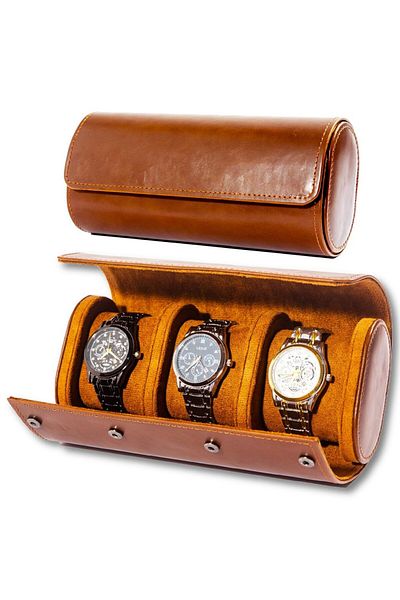 Choice Brown 3 Slot 1/2/3 Watch Travel Case -Classic Leather Watch Case With Perfect Texture.Mens Watch Ca