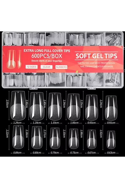 Choice 600pcs Quadrate 600 件 Full Cover Half Frosted False Nail Tips Square French Fake Soak Off Gel Nail E