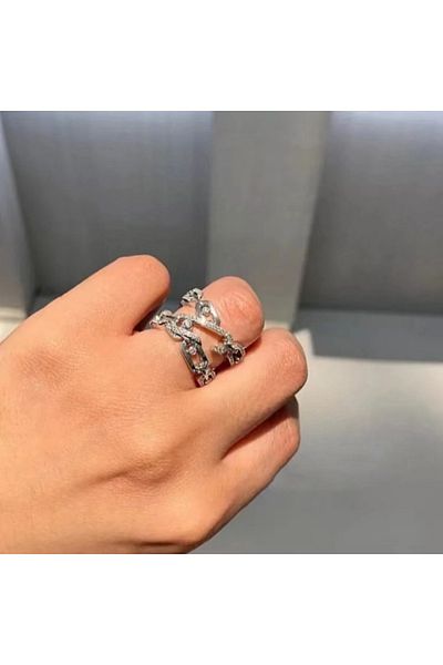 Choice Sliver Color TrendyMed New Double Layer Cubic Zirconia Personalized Party Accessories Ring Women's F