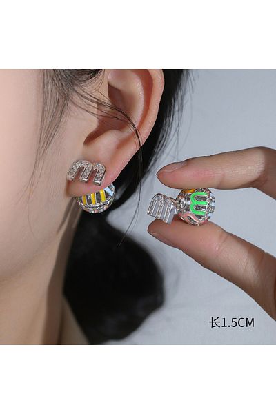 Choice HE15028-1 M Letter Stud Earrings for Women Design High-grade Sense Zircon Drop Oil Earring Fashion L