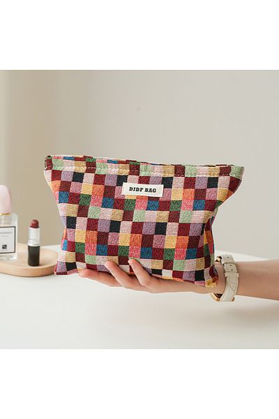 Choice Large lattice Colorful Checkered Women's Makeup Bag Large Capacity Makeup Lipstick Storage Bag Porta