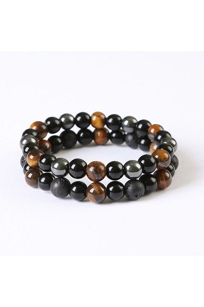 Choice Yellow 17cm 8mm-2pcs 2PCS/Set Triple Protection Bracelet- Tiger's Eye, Black Obsidian, Hematite for