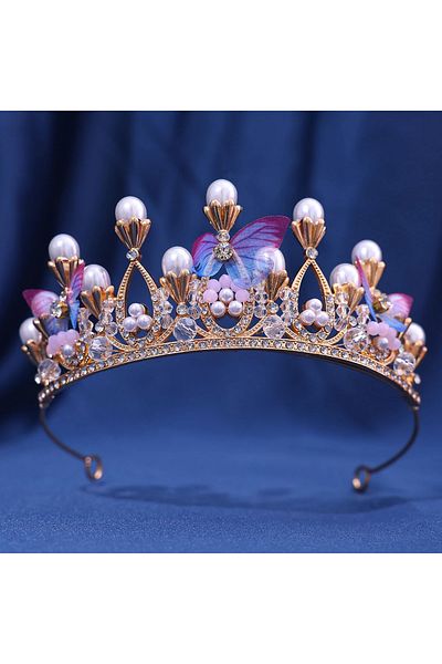 Choice Gold Children and adults Romantic Butterfly Shape Princess Crown for Girls Handmade Rhinestone Tiara