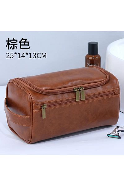 Choice Brown-pu Men Vintage Luxury Toiletry Bag Travel Necessary Business Cosmetic Makeup Cases Male Hangin